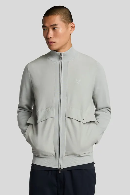 Lyle & Scott Milano Hybrid Full Zip Knitted Jacket Grey Mirage Maat: L | Lichte Jassen Outlet | Heren | Grijs