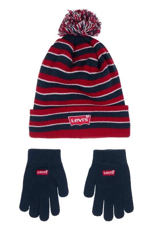 Levi's Unisex Lan Batwing Stripe Beanie Set Dress Blues Maat: OS | Accessoires Outlet | kids | Blauw