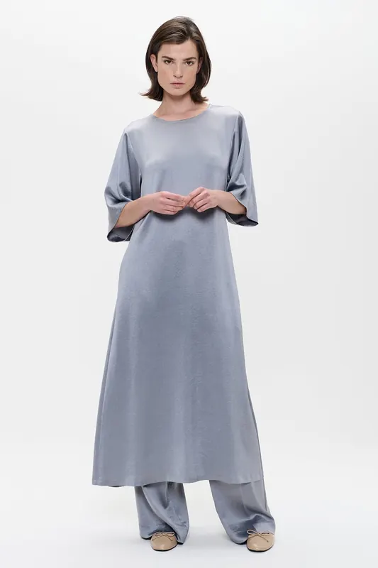 ZENGGI Satin Dress Silver Mink Maat: S | Maxi Jurken Outlet | Dames | Zilver