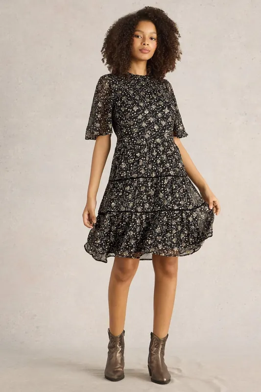 White Stuff Erin Metallic Dress Black Multi Maat: 18 | Mini Jurken Outlet | Dames | Zwart