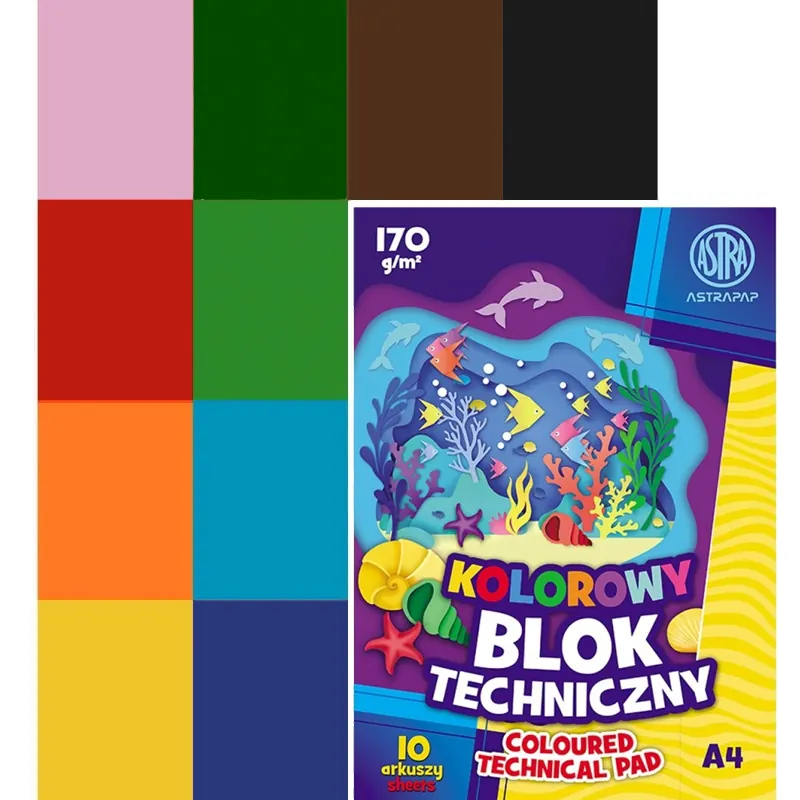 Blok techniczny kolorowy Astra 10 kartek A4