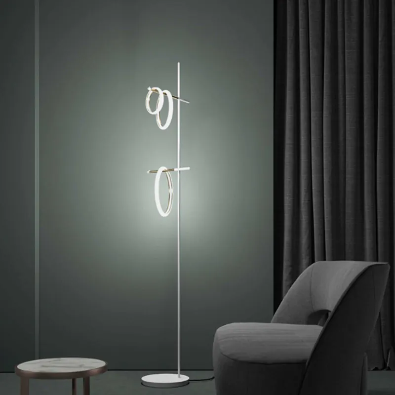 Lampa stojąca LED Ulaop, trzy pierścienie, biała