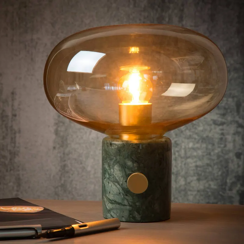 Lampa stołowa Charlize zielona marmurkowa/bursztyn