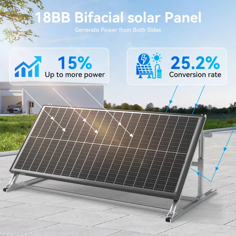 Panel słoneczny dwustronny RVPOZWER 100W 12V, monokrystaliczny, 25.5% wysoka wydajność, 18 ogniw BB, energia PV do domu, na dach, do kempingu.