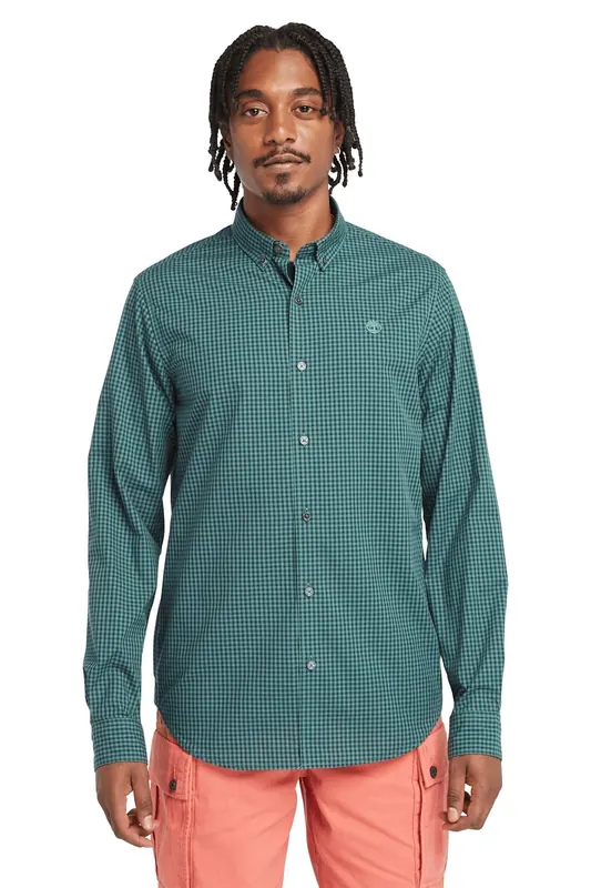 Timberland Micro Gingham Poplin Shirt Sea Pine Yd Maat: M | Casual Overhemden Outlet | Heren | Groen