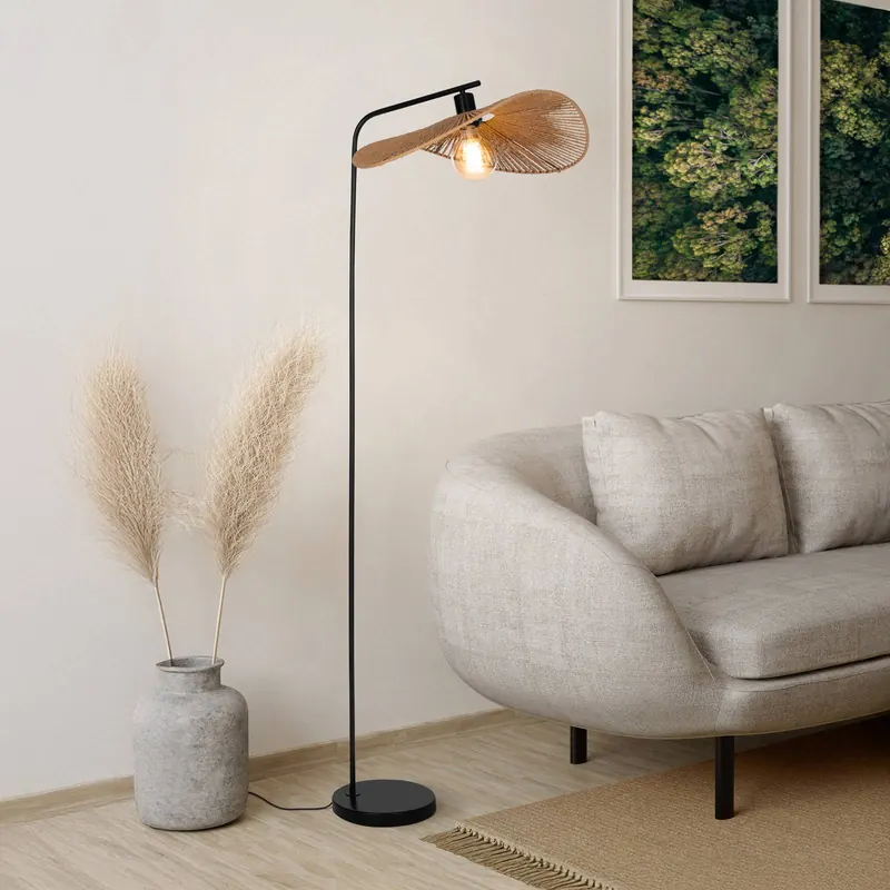 Lampa stojąca Siruela, brązowa, wysokość 160 cm, papierowy sznur, E27