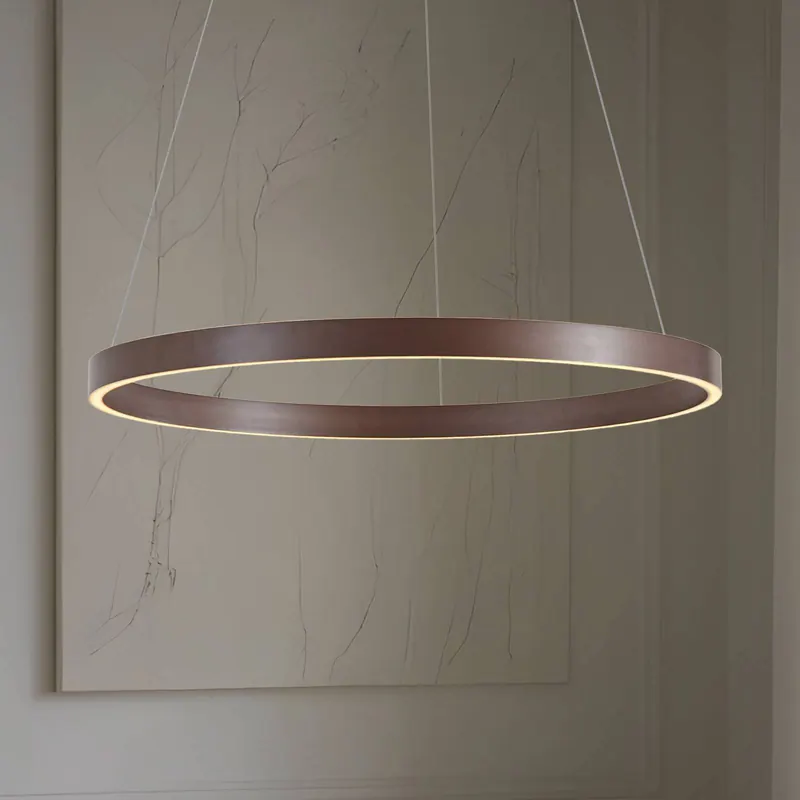 Żyrandol LED Lucande Yonam, Ø 80 cm, 1-punktowa, brązowa, CCT