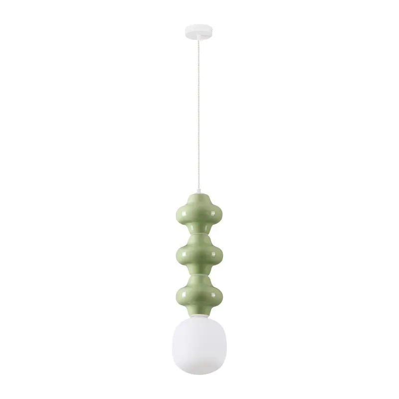 Biała/jasnozielona lampa wisząca ceramiczna ze szklanym kloszem ø 18 cm Clio – Nova Luce
