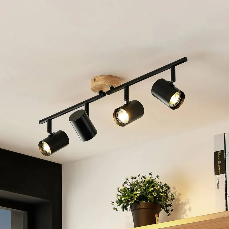 Lampa sufitowa Lindby Xiomara, 4-punktowa, 68 cm długości, drewno