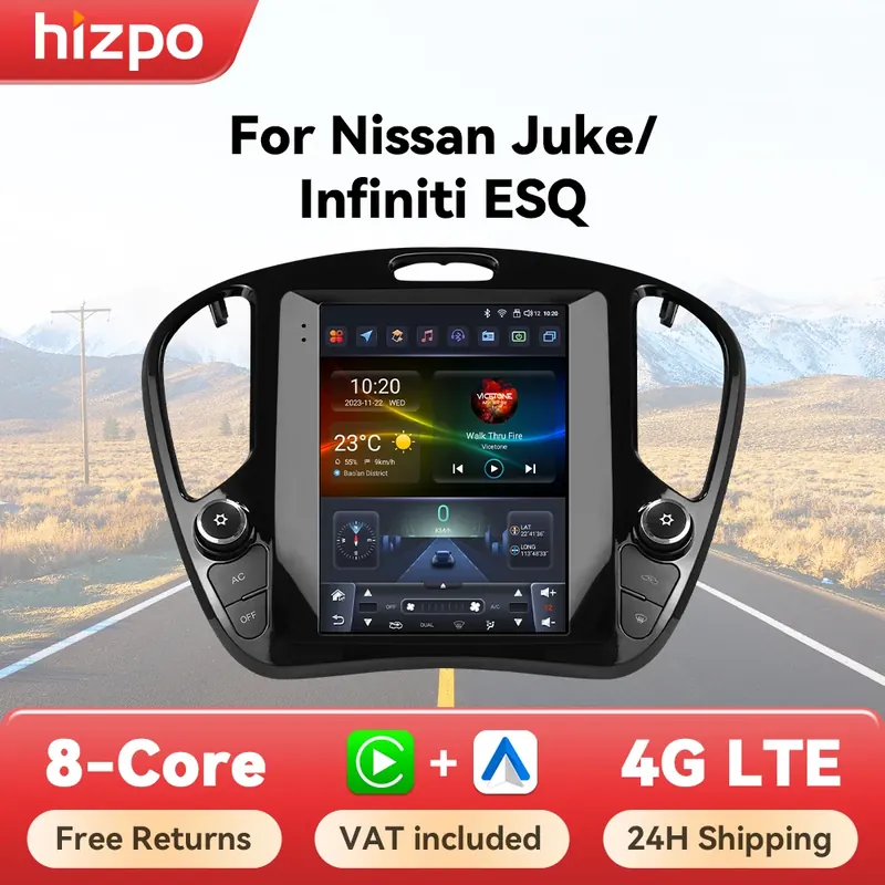 Hizpo dla Nissan Juke 2011-2018, dla Infiniti ESQ 2014-2019, radio samochodowe w stylu Tesla z CarPlay, Android Auto, GPS, WiFi, 4G, multimedia