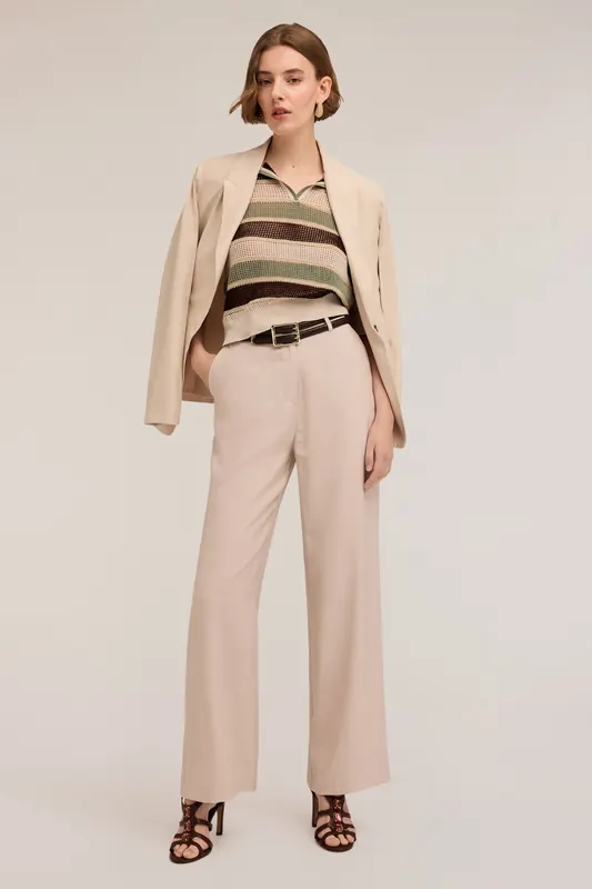 Motivi Palazzo Trousers In Flowing Viscose Blend Fabric Beige Maat: 44 | Pantalons Outlet | Dames | Beige