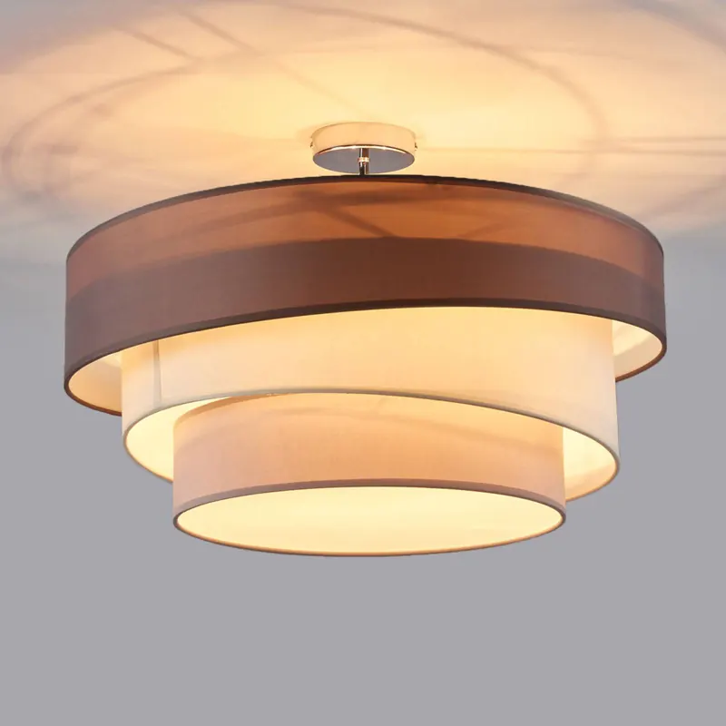 Lampa sufitowa Lindby Melia, brązowo-szara, materiałowa, Ø 56 cm