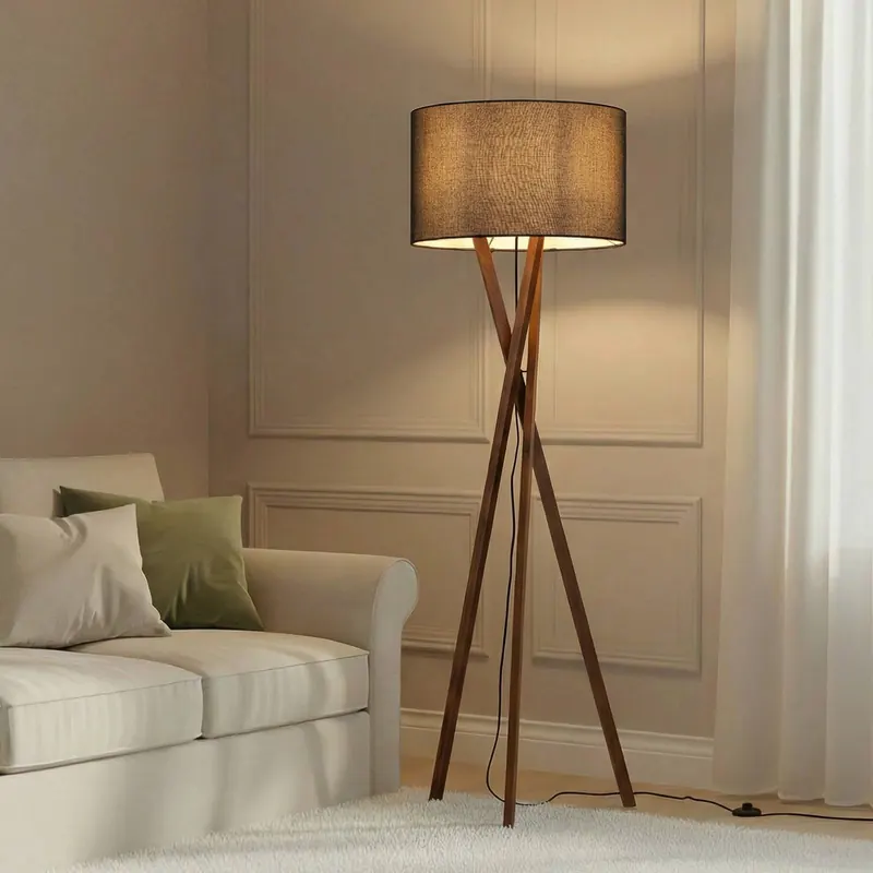 Lampa podłogowa Lucande Auriane, trójnóg, czarny, tkanina, 160 cm
