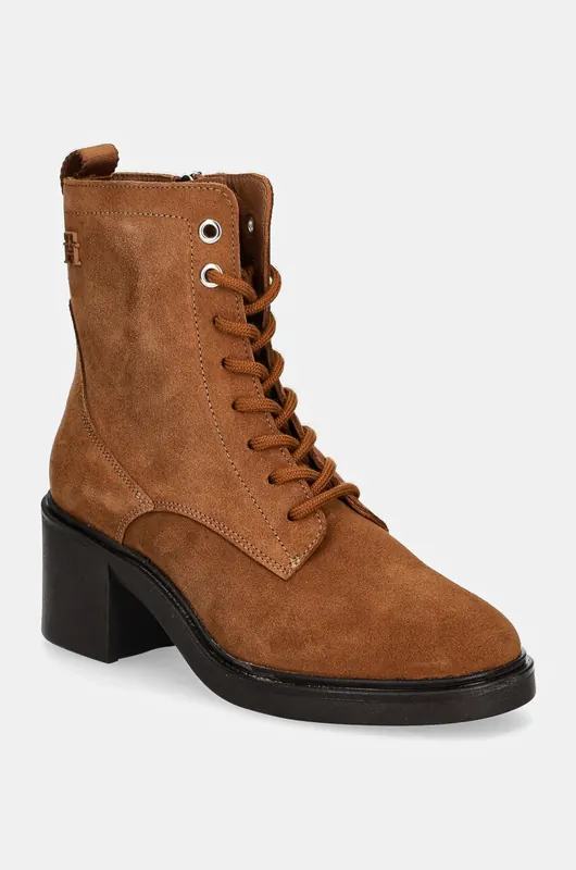 Tommy Hilfiger botki zamszowe SUEDE MID HEEL LACEUP LOGOTAPE
