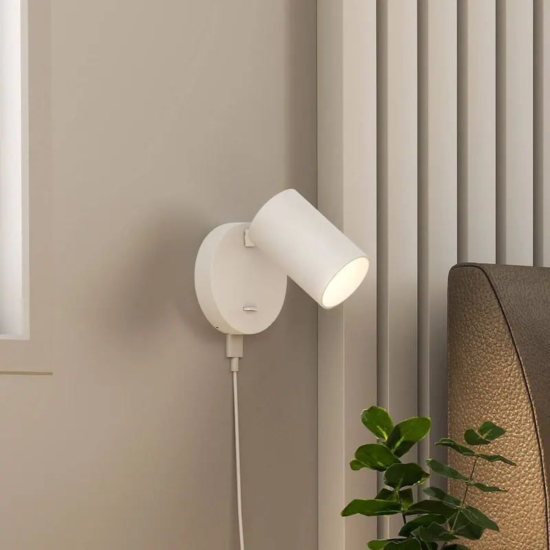 Reflektor ścienny CAN TILT, biały, Ø 10 cm, metal, przełącznik, USB