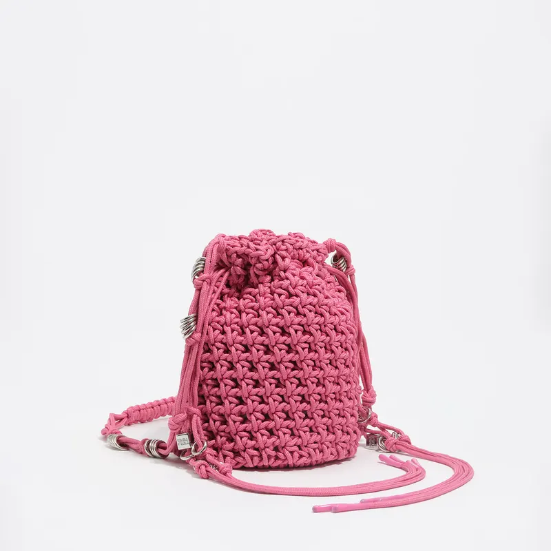 Torebka szydełkowa pleciona bucket ciemnoróżowa