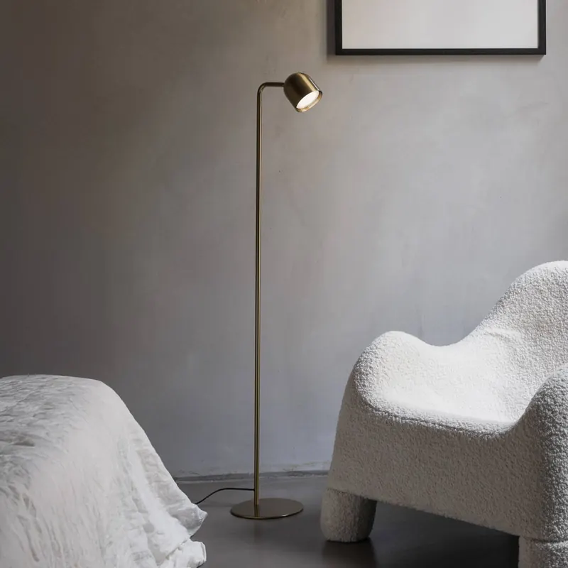 Lampa podłogowa IDEAL LUX Dodo, mosiężna, wysokość 118 cm, metalowa, ściemniana