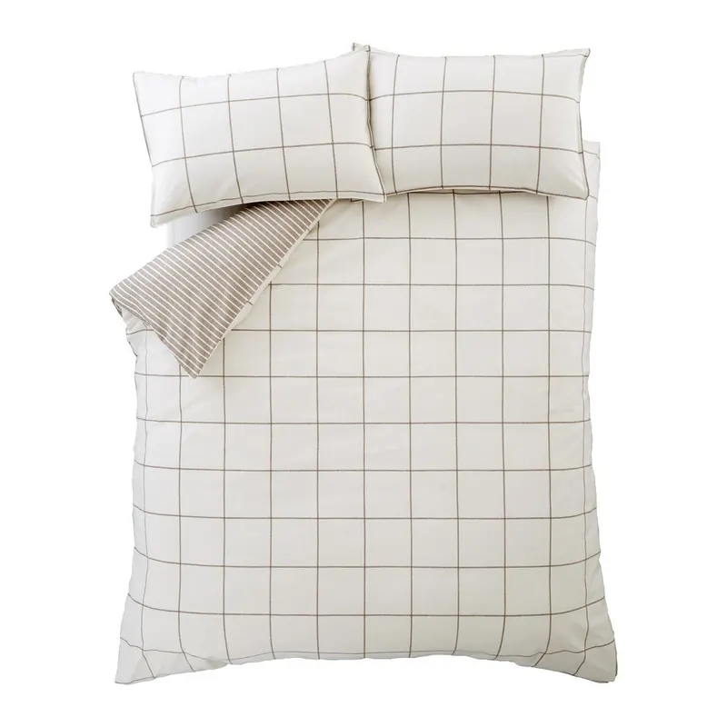 Kremowa/szarobrązowa flanelowa pościel dwuosobowa 200x200 cm Brushed Regal Check – Bianca