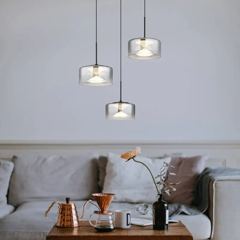 Lampa wisząca Belinda LED, Ø 40 cm, dymny szary, 3-punktowa, szkło