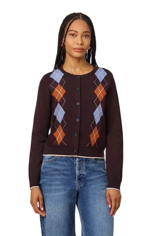 Scotch & Soda Crew Neck Cardigan Seal Brown/ Stonewash / Caramel Café Maat: S | Sweaters Outlet | Dames | Bruin