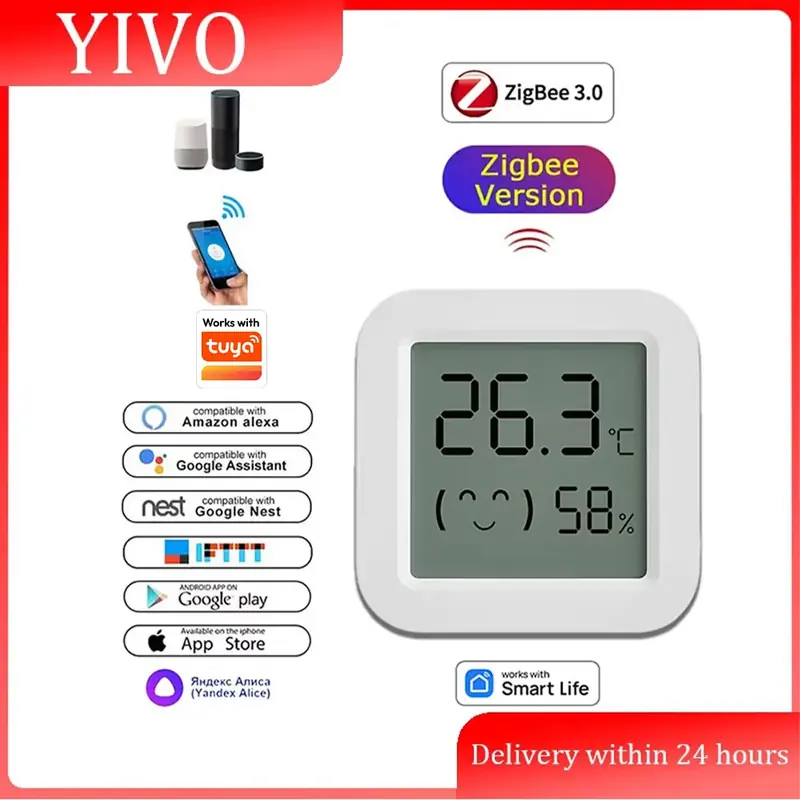 Czujnik temperatury i wilgotności Zigbee 3.0, zdalne sterowanie przez aplikację, termometr przez Tuya Smart Life do inteligentnego domu, współpracuje z Yandex Alexa.