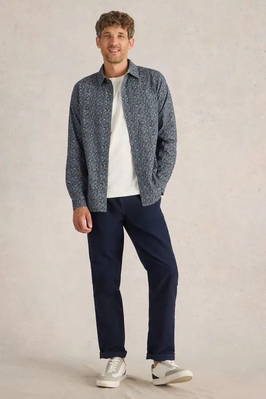 White Stuff Bike Tires Printed Shirt Navy Print Maat: S | Casual Overhemden Outlet | Heren | Blauw
