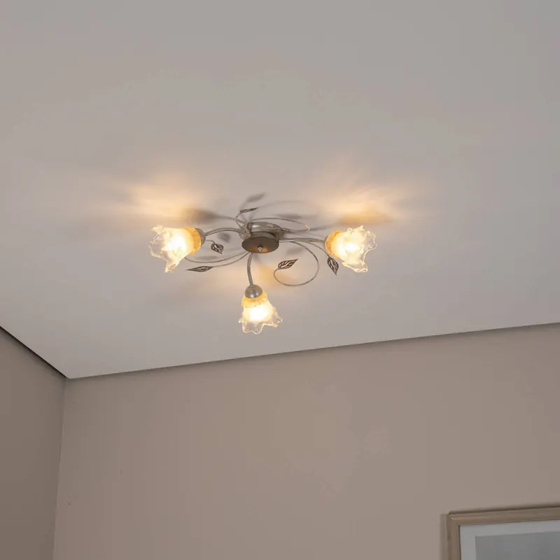 Lampa sufitowa Lancia, kość słoniowa, 3-punktowa, żelazo, szkło