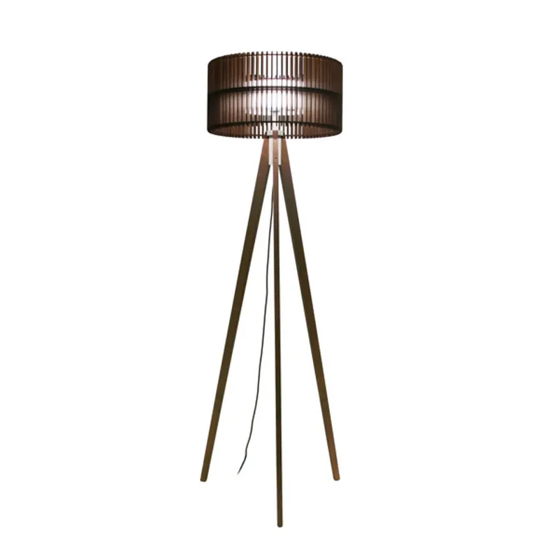 Lampa stojąca LED Vivaa.free, orzech, 3000 K, trójnóg, drewno
