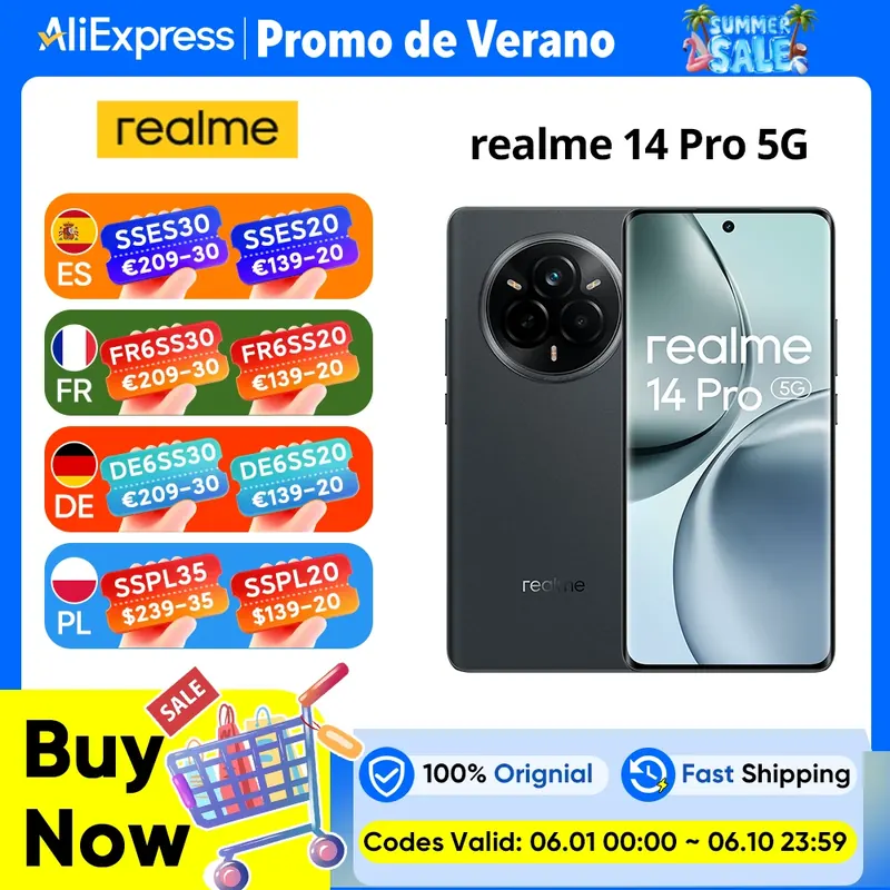 Globalna Wersja Realme 14 Pro 5G Smartphone Procesor 5G Dimensity 7300, Chipset, Kamera Sony IMX882 z OIS, Ekran