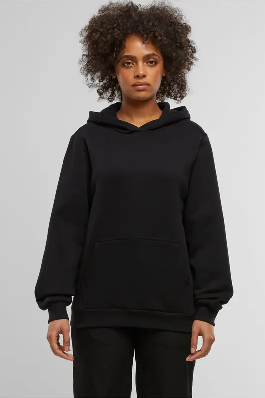 Urban Classics Ladies Essentials Loose Brushed Fleece Hoody Black Maat: XS | Sweaters Outlet | Dames | Zwart