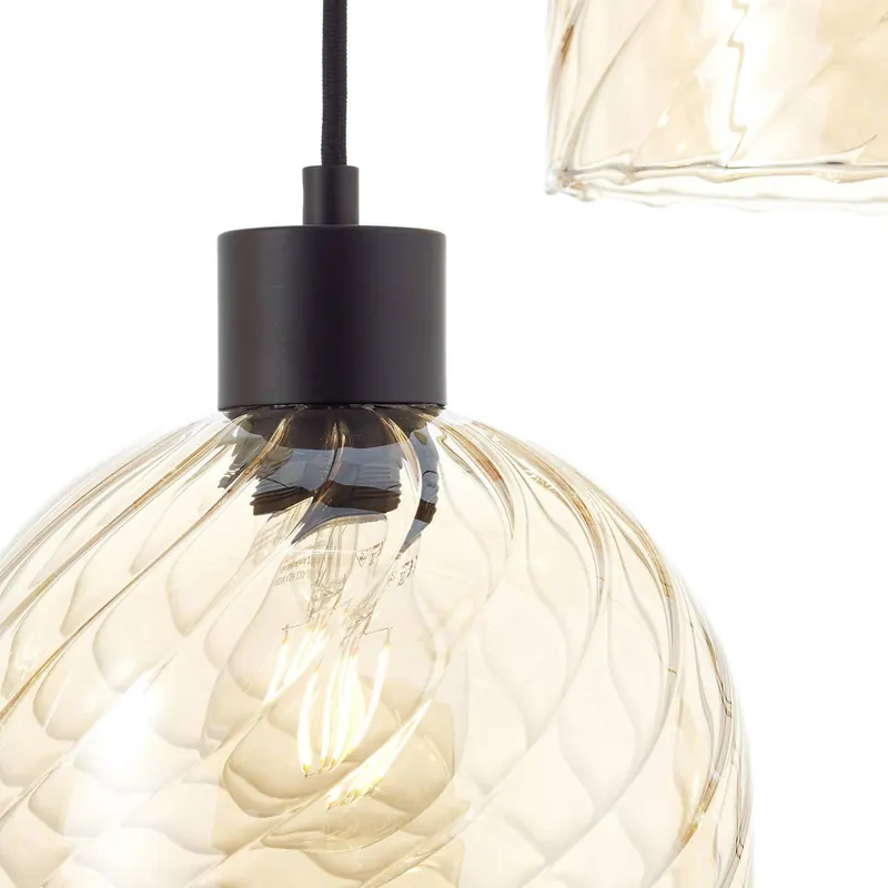 Lampa wisząca Casto, długość 95 cm, bursztynowa, 6-punktowa, szkło
