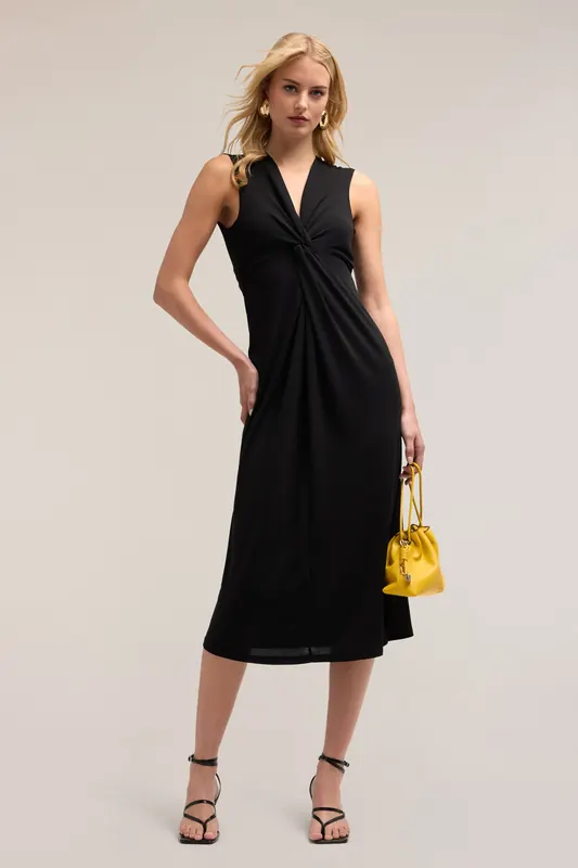 Motivi Jersey Dress With Knot Black Maat: L | Maxi Jurken Outlet | Dames | Zwart