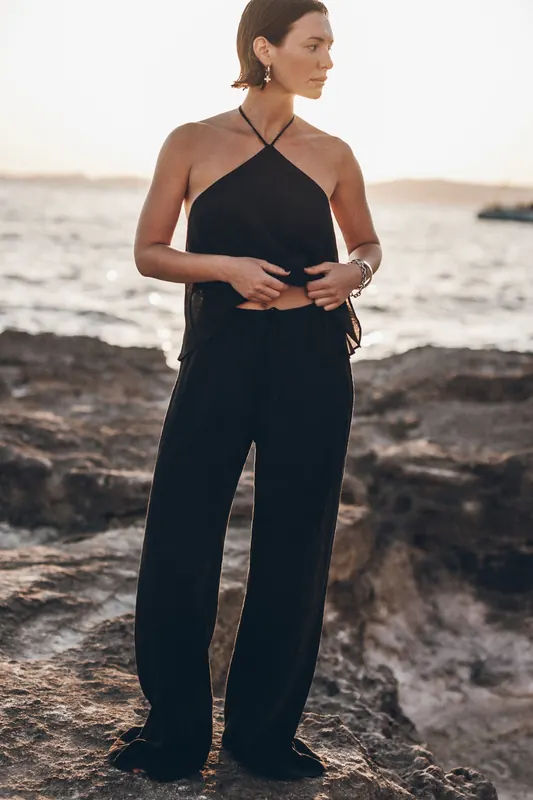 Mikuta The Black Flowy Pants Black Maat: XS | Wijde Broeken Outlet | Dames | Zwart