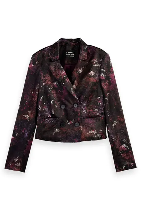Scotch & Soda Printed Velvet Cropped Blazer Midnight Slate Maat: L | Blazers Outlet | Dames