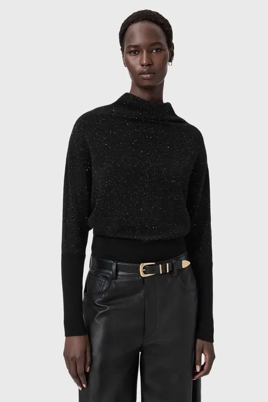 AllSaints Ridley Sparkl Jumper Black Maat: S | Longsleeves Outlet | Dames | Zwart