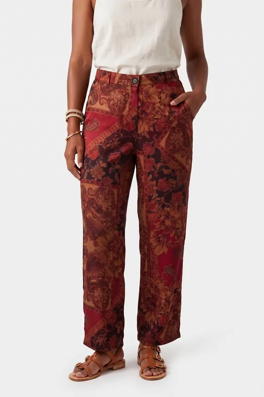 AMAYA Amsterdam Anne Pants Multi Print Maat: L | Wijde Broeken Outlet | Dames | Bruin