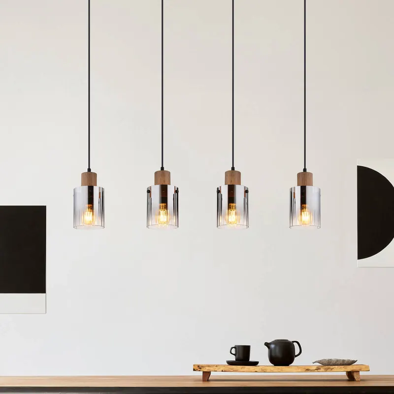 Żyrandol Underwood, długość 105 cm, brązowy/dymnoszary, MDF