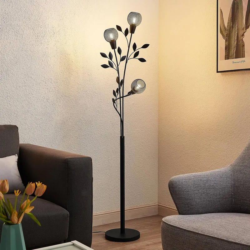 Lampa podłogowa Lindby Florentine Kanye, 160 cm, czarny, 3-punktowa.