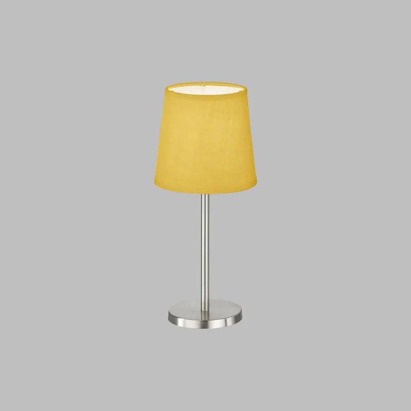 Lampa stołowa Eve, lniany klosz, niklowy/żółty