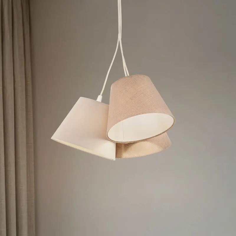 Lampa wisząca Boho, 3-punktowa, kremowy/beżowy, juta