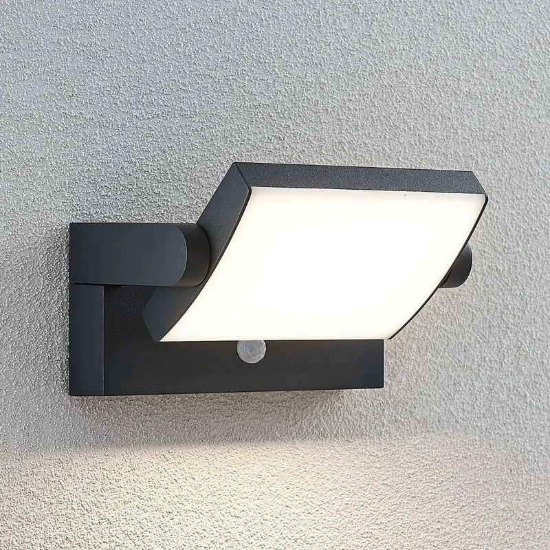 Lindby kinkiet zewnętrzny LED Sherin, antracyt, czujnik, IP54