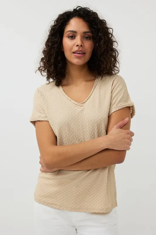 EsQualo Top Slv/lss Structure Sand Maat: S | Blouses Outlet | Dames | Beige