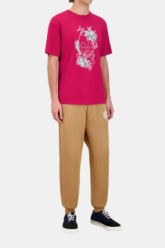 The Kooples Short-sleeved T-shirt With Skull Flowers Print Cherry Maat: S | T-shirts met Print Outlet | Heren