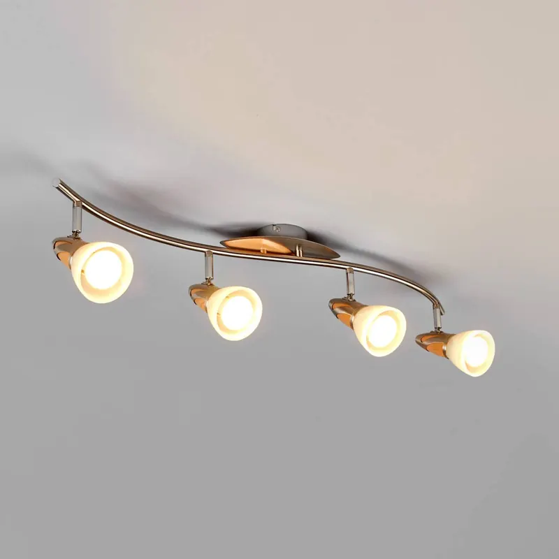 Lampa sufitowa Lindby Marena, 4-punktowa, szkło, drewno, 83 cm długości