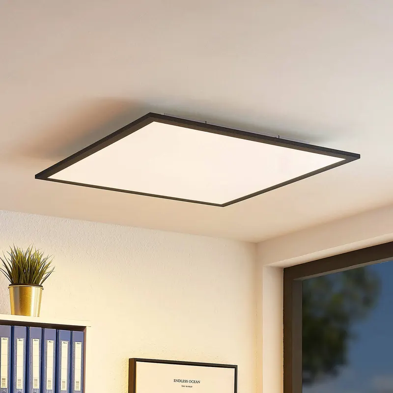 Panel LED Lindby Nelios, 62 x 62 cm, CCT, czarny, metalowy