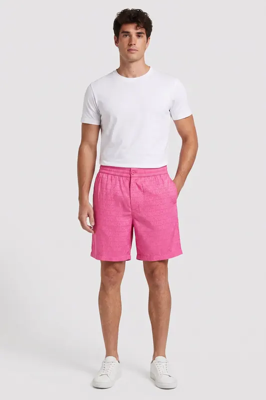 Moschino Allover Logo Jacquard Twill Bermuda Shorts Pink Maat: 46 | Korte Broeken Outlet | Heren | Roze