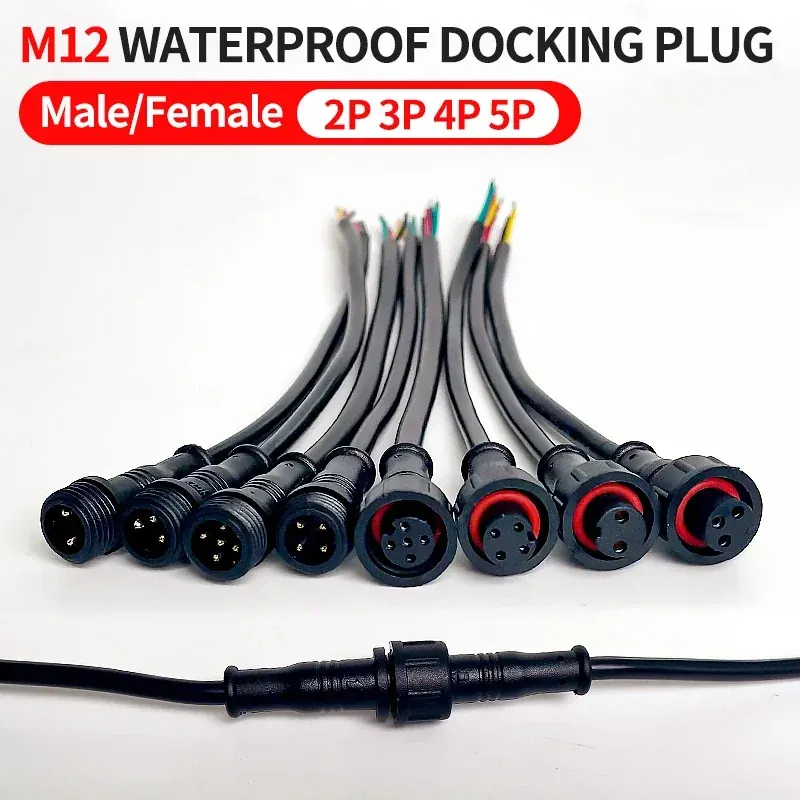 5/20szt M12 Wodoodporny 2 3 4 5-pinowy kabel IP65 Wtyczka do taśm LED Męskie i żeńskie złącze o długości 20 cm Mały rozmiar Głowica