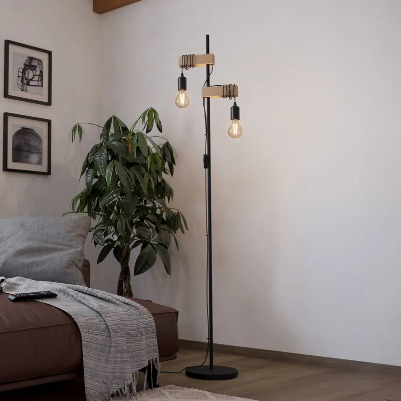 Lampa stojąca Townshend 2-pkt. czarna/jasne drewno