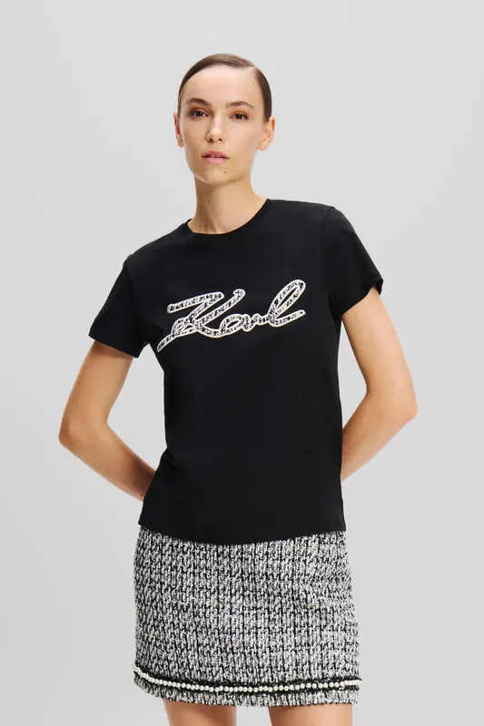 Karl Lagerfeld Boucle Karl Signature T-shirt Black Maat: XS | Tops Outlet | Dames | Zwart