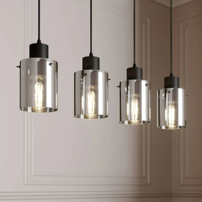 Lampa wisząca Lindby Kourtney, 4-punktowa, czarny/szary, szkło, E27